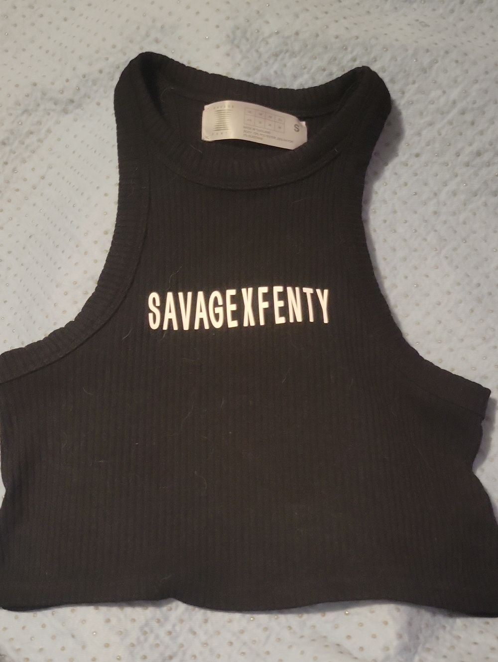 Savage X Fenty Black Ribbed Logo Crop Tank